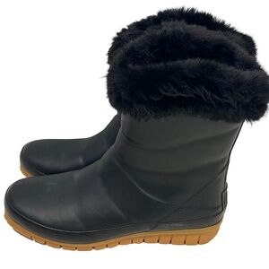 Joules Womens CHILTON Winter Boots Fur Trim Black Size US 9 UK7 Excellent Warm